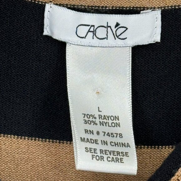 Cache Cold Shoulder Sleeveless Cowl Neck Striped Sweater Tunic Size large - Picture 6 of 9